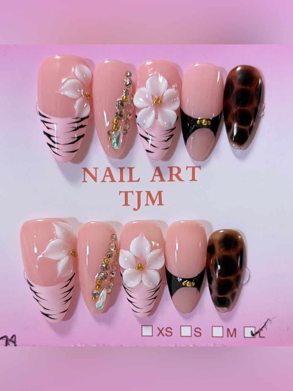 Pink Floral & Tortoiseshell Press-On Nail Set